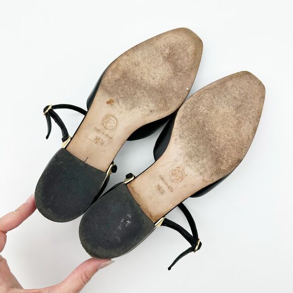 CHANEL Black CC Logo Mary Jane Ballet Flat Size 36.5 Leather Cap Pointed Toe - Picture 13 of 15